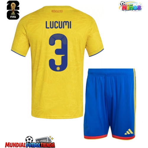 Camiseta Colombia Jhon Lucumi #3 Primera Equipación Replica Mundial 2026 para niños mangas cortas (+ Pantalones cortos)